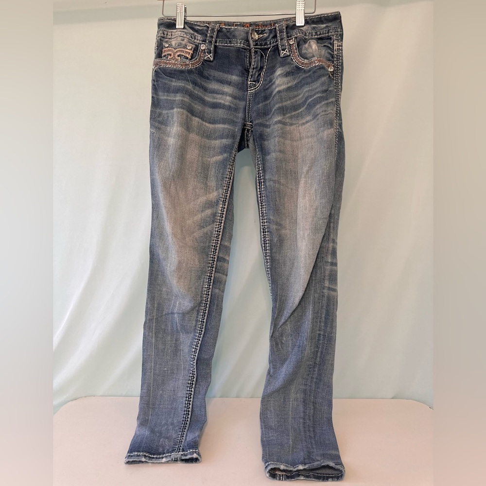 Rock Revival Faded Blue Skinny Jeans Ornate Chereen Style